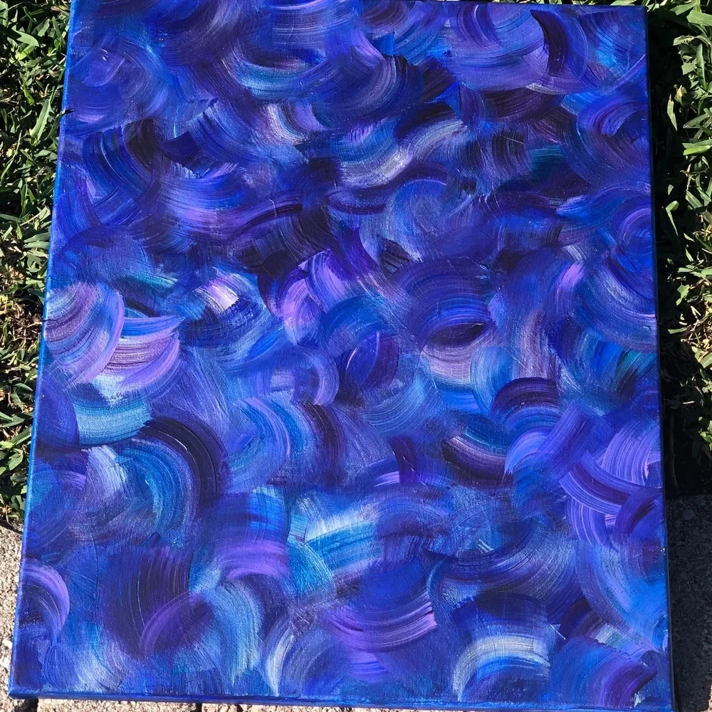 HANDCRAFTED BLUE, PURPLE, SILVER ABSTRACT WAVY ART